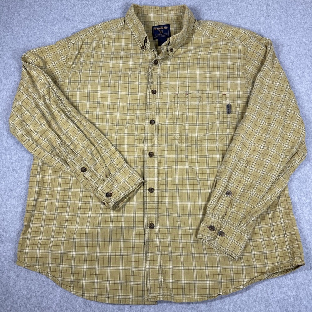 Vintage 90's Woolrich Men's XL Button Down Window Pane Yellow Long Sleeve Shirt